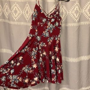 Maroon Floral Dress Strappy shoulder.